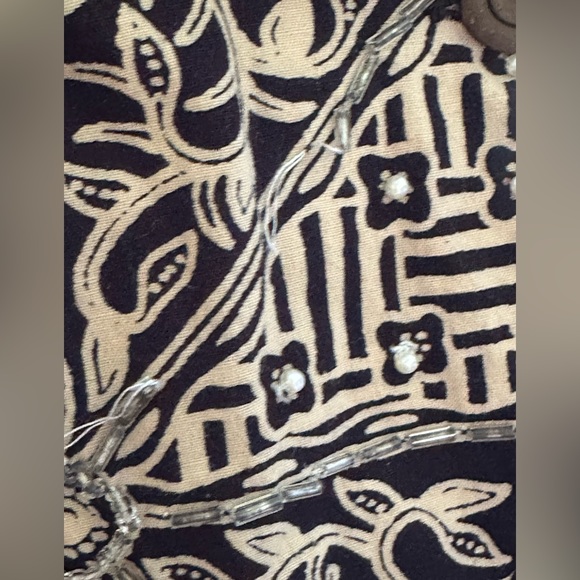 Effeci Vintage Creations Beige & Black Embroidery Button Vest SZ M Tie In Back - Picture 9 of 13